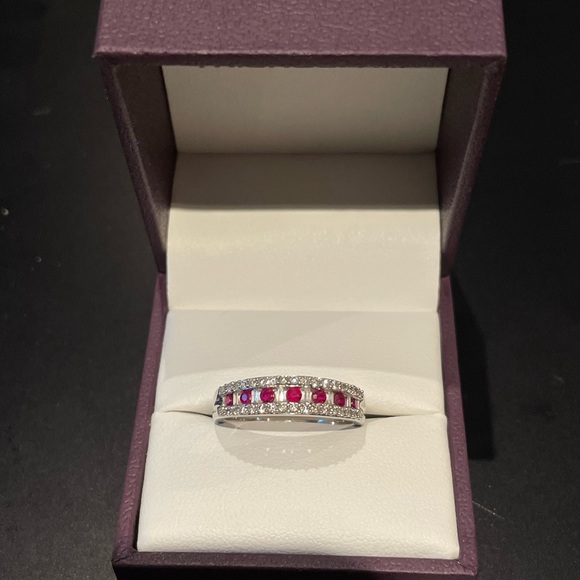 White Gold Ruby and Diamond Ring - Picture 1 of 4